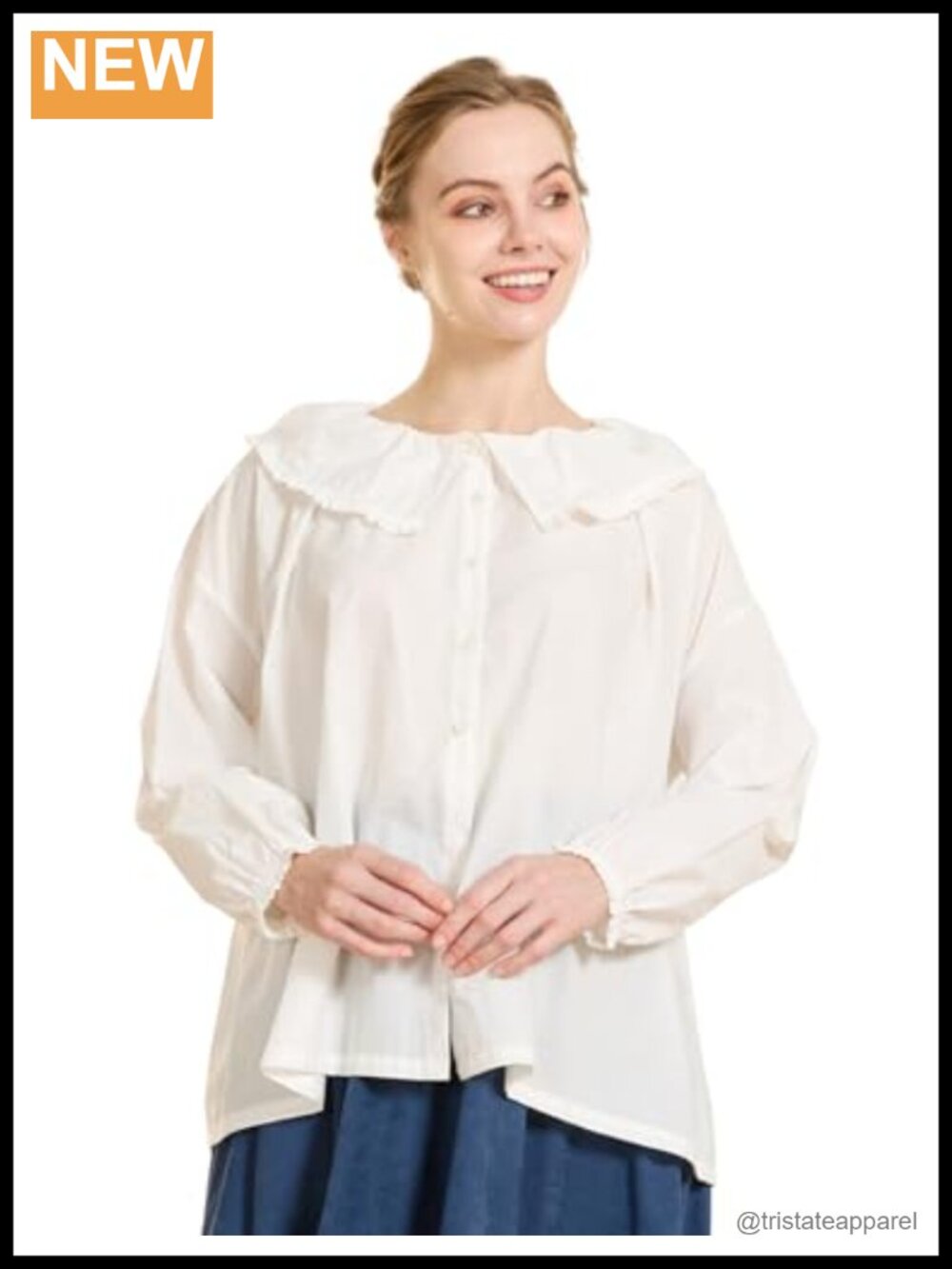Women's Cotton Peter Pan Collar Blouse Long Sleeve Victorian Top